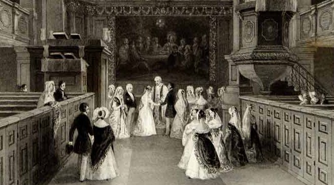 St Georges Church Hanover Square detail from print dated A fashionable wedding at St George's Hanover Square