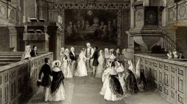 St Georges Church Hanover Square detail from print dated A fashionable wedding at St George's Hanover Square